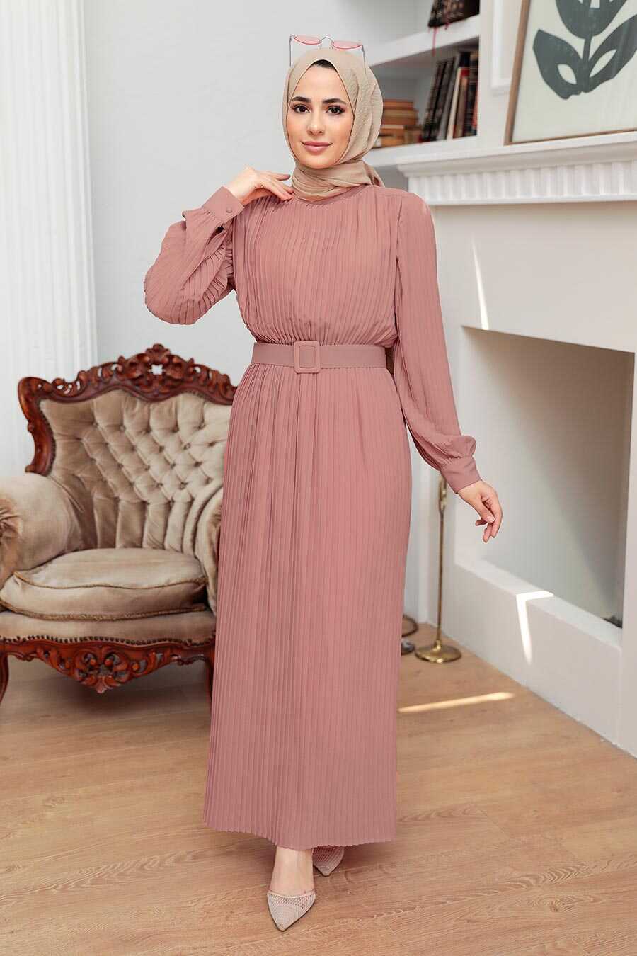 Dusty Rose Pleated Turkish Dress - Chaddors