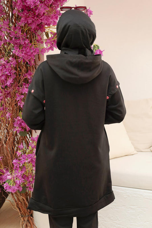 Black Front Zipper Sweatshirt - Chaddors