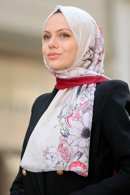 Carnation Printed Turkish Hijab + - Chaddors