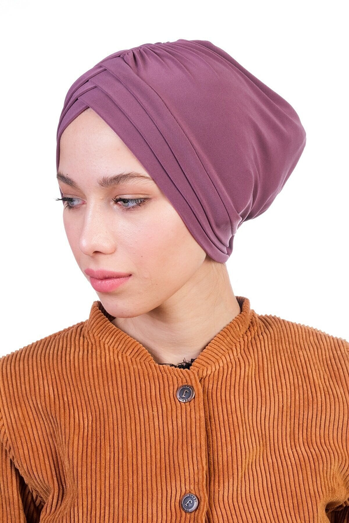 Purplish Pink Front Pleats Turbans