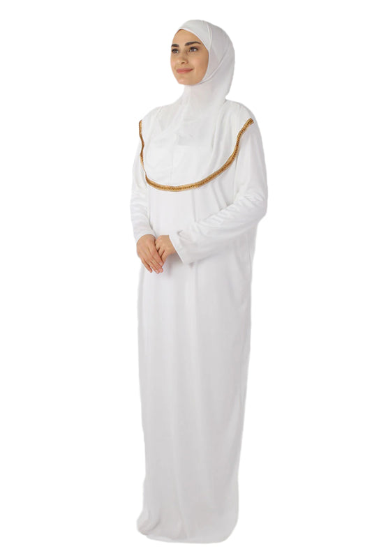 White with Lace Turkish Prayer Dress - Chaddors