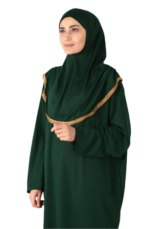 Dark Green with Lace Turkish Prayer Dress - Chaddors