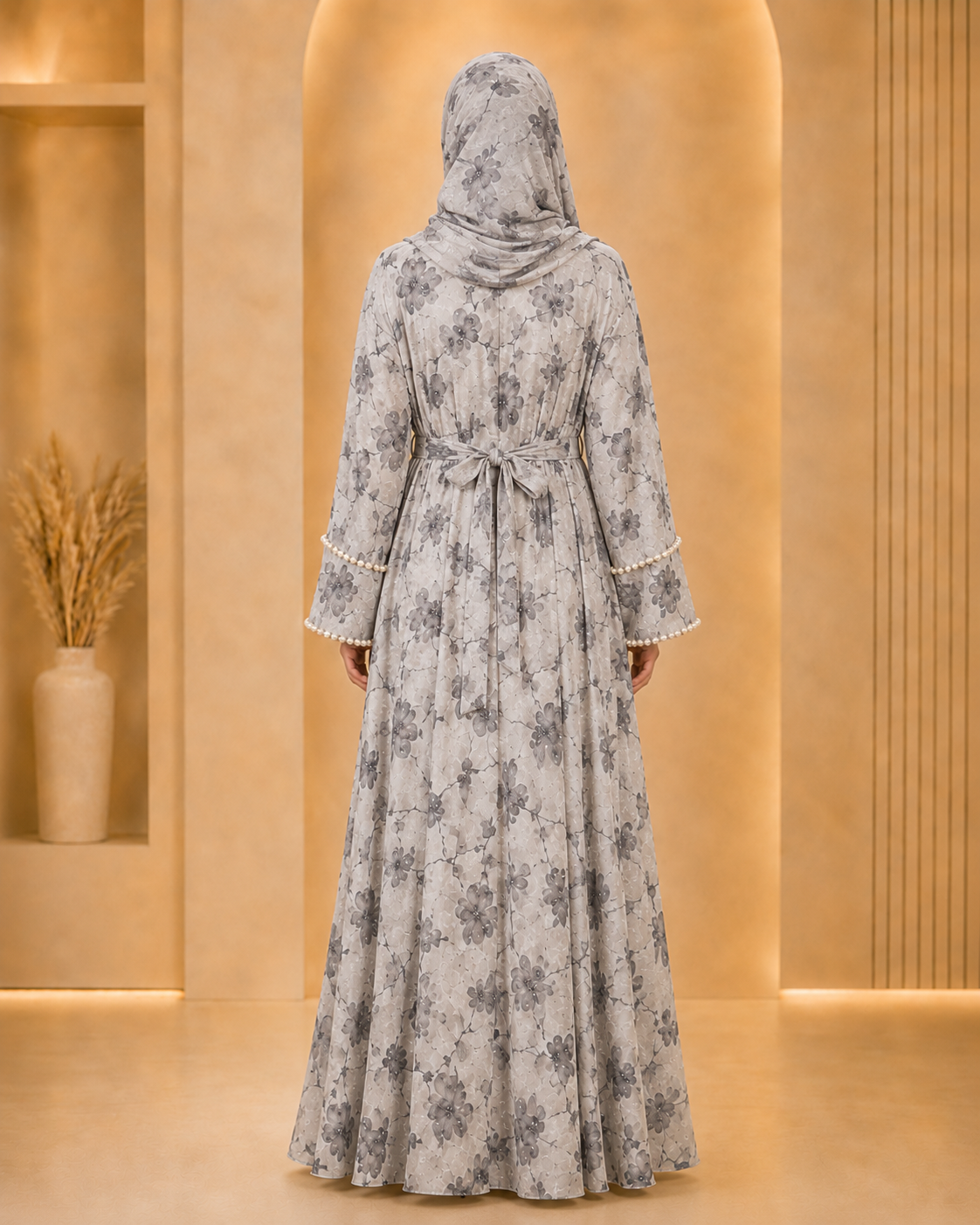 White Luxury Double Layer Floral Abaya – Dubai Collection