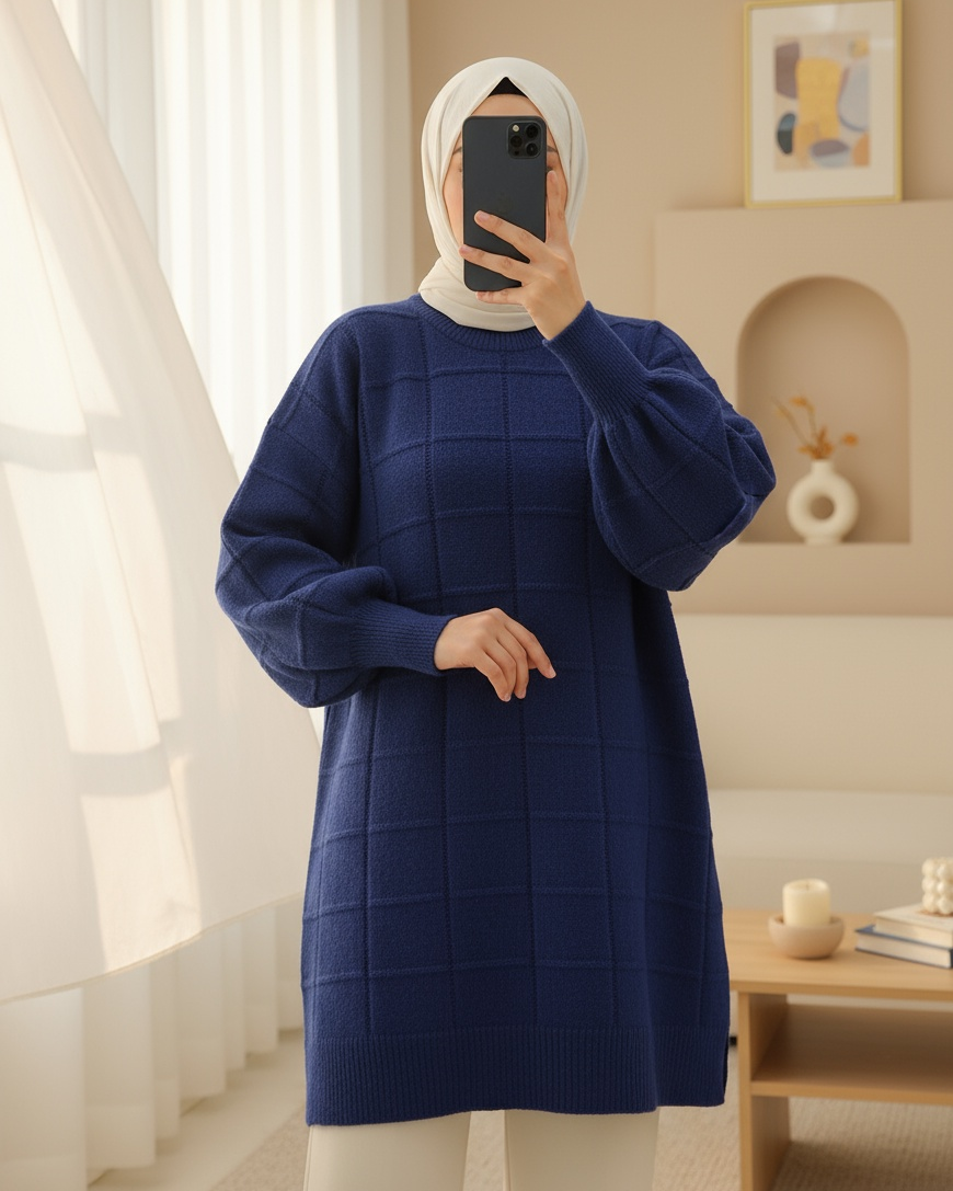 Square Patterned Soft Knit Tunic - Chaddors