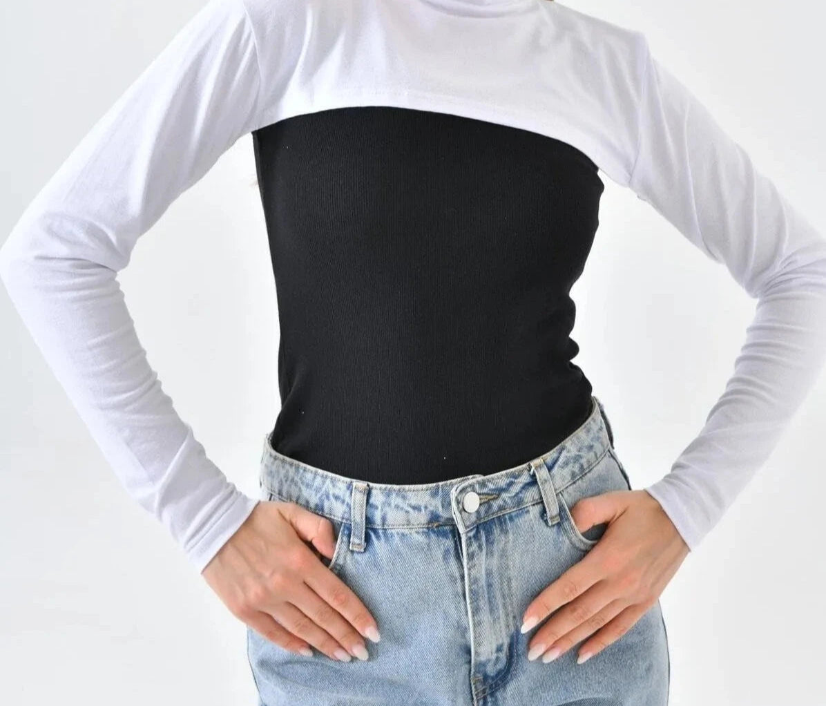 Long Sleeves Crew Neck Shrug - Chaddors