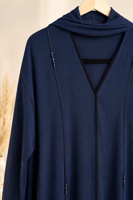 Navy Hand Embroidered Dubai Abaya with Matching Hijab - Chaddors