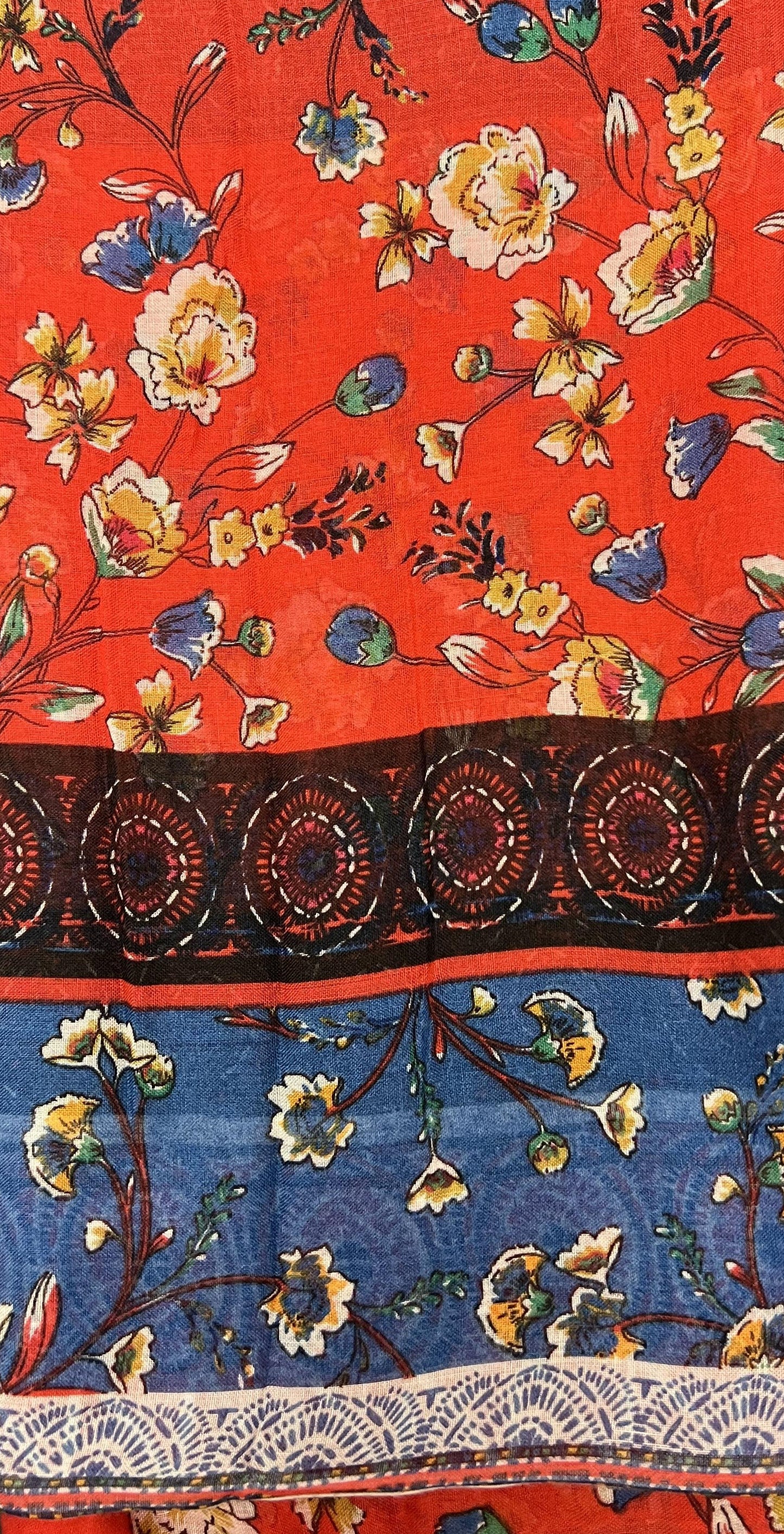 Red Flower Viscose Printed