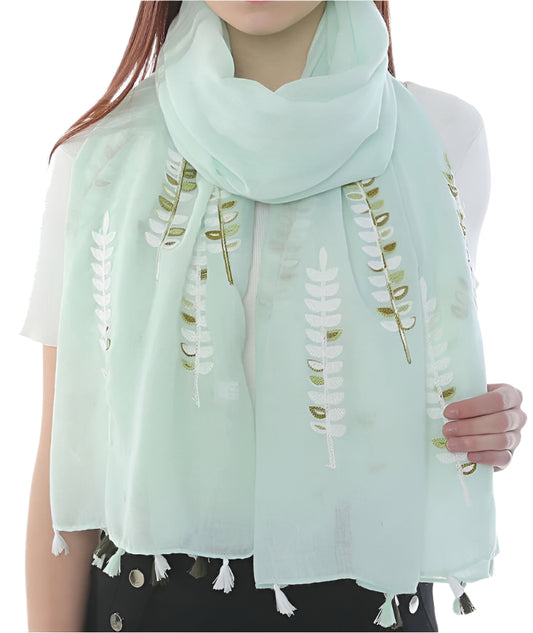 Leaves Embroidered Tassel Hijabs + - Chaddors