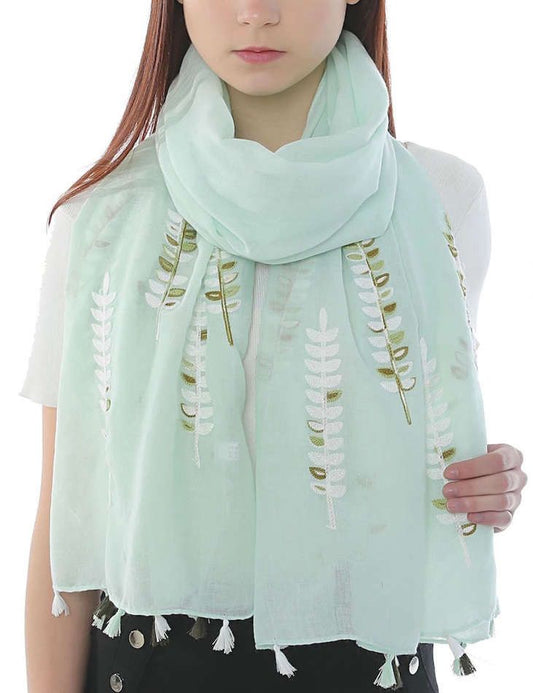 Leaves Embroidered Tassel Hijabs + - Chaddors