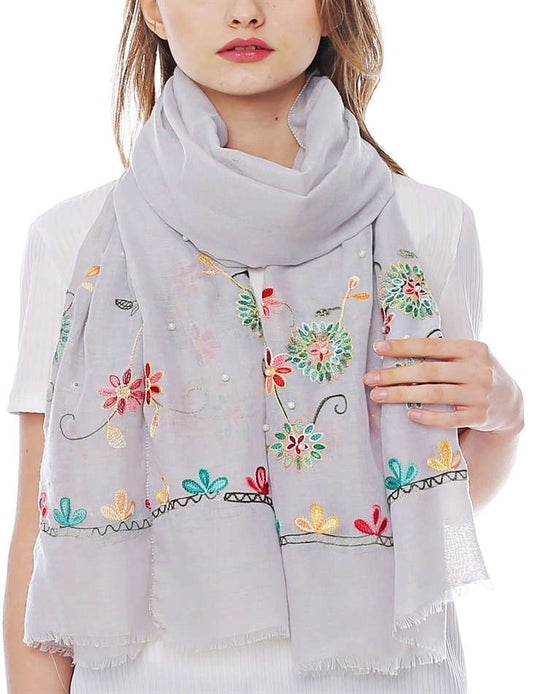 Gray Pearl Embroidered Hijab - Chaddors