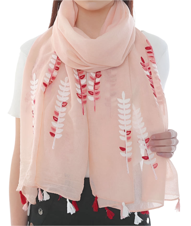 Leaves Embroidered Tassel Hijabs + - Chaddors