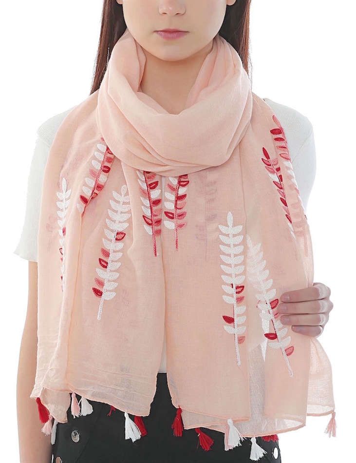 Leaves Embroidered Tassel Hijabs + - Chaddors