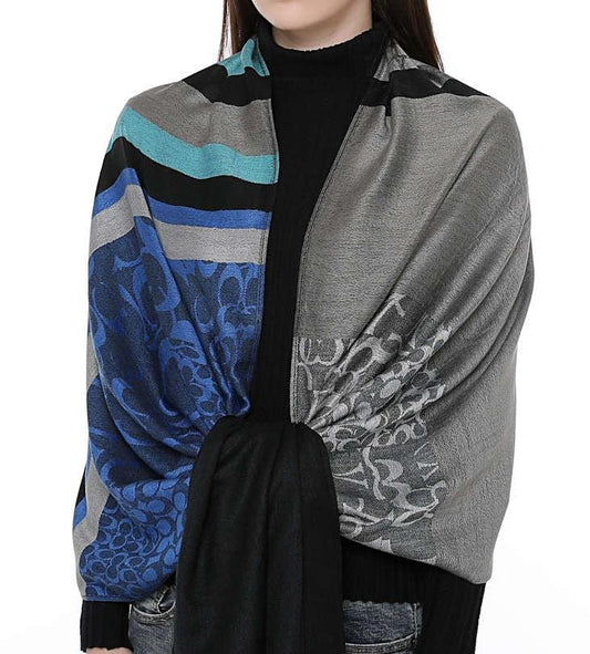 Charcoal Printed Pashmina - Chaddors