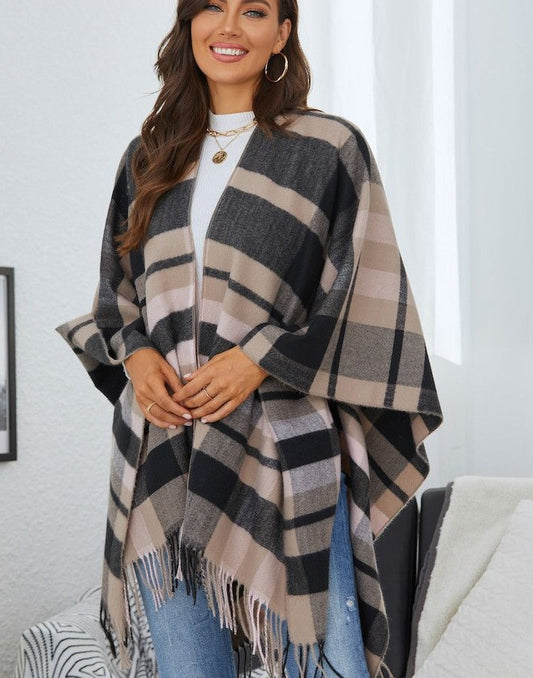 Pink and Gray Plaid Cape - Chaddors