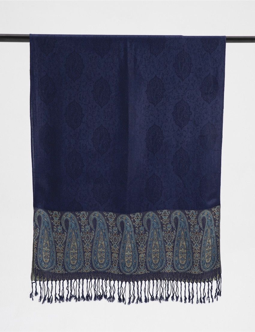 Navy Border Pashmina