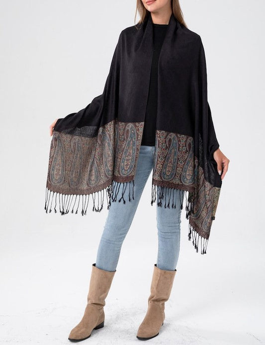 Black Border Pashmina - Chaddors