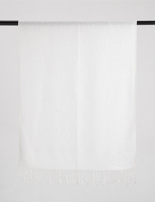 White Self Design Pashmina