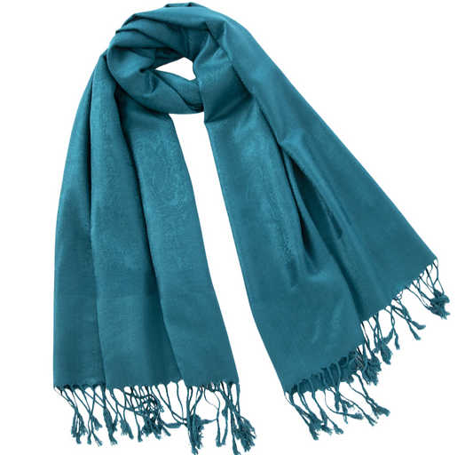 Teal Self Design Pashmina
