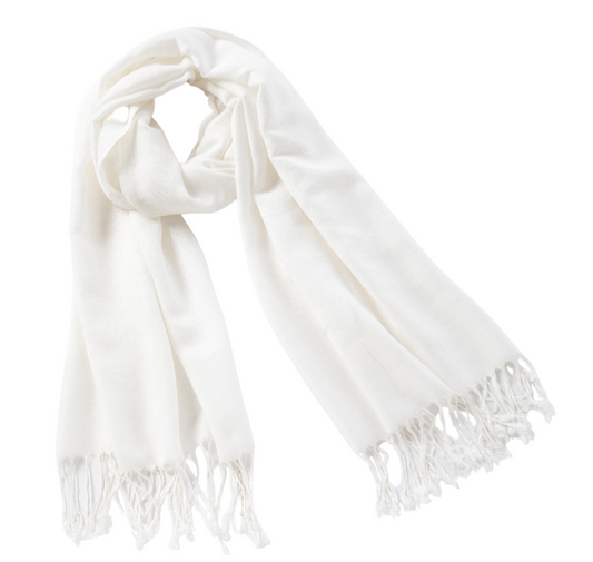 White Self Design Pashmina