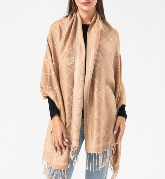 Gold Rose Print Pashmina