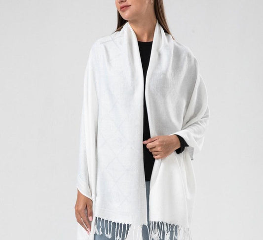 White Rose Print Pashmina - Chaddors