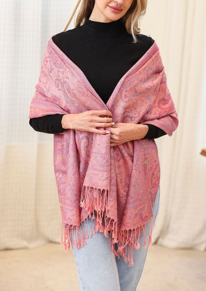 Coral Pink Print Pashmina