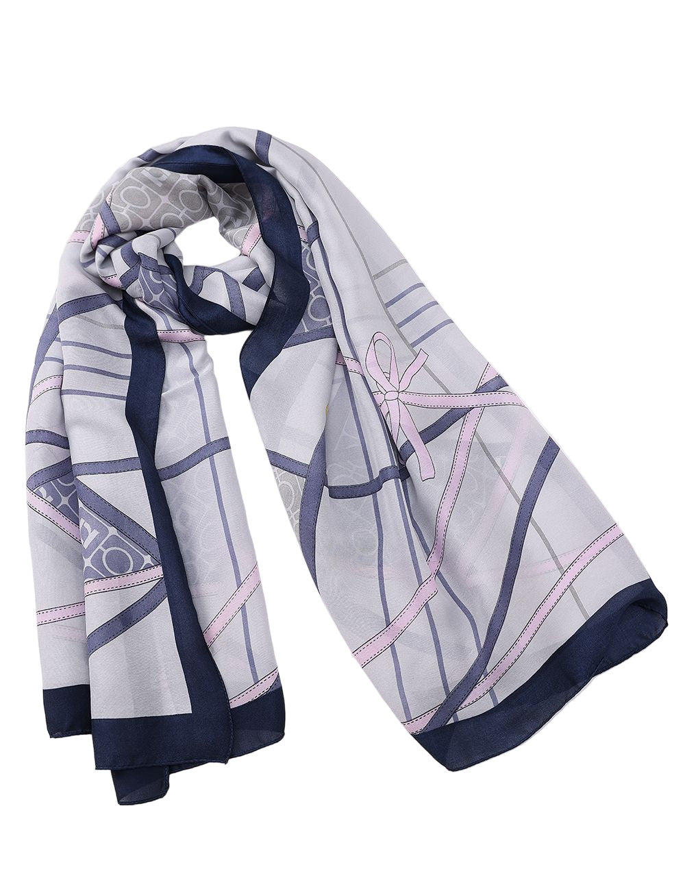 Gray Ribbon-Acented Silk Scarf