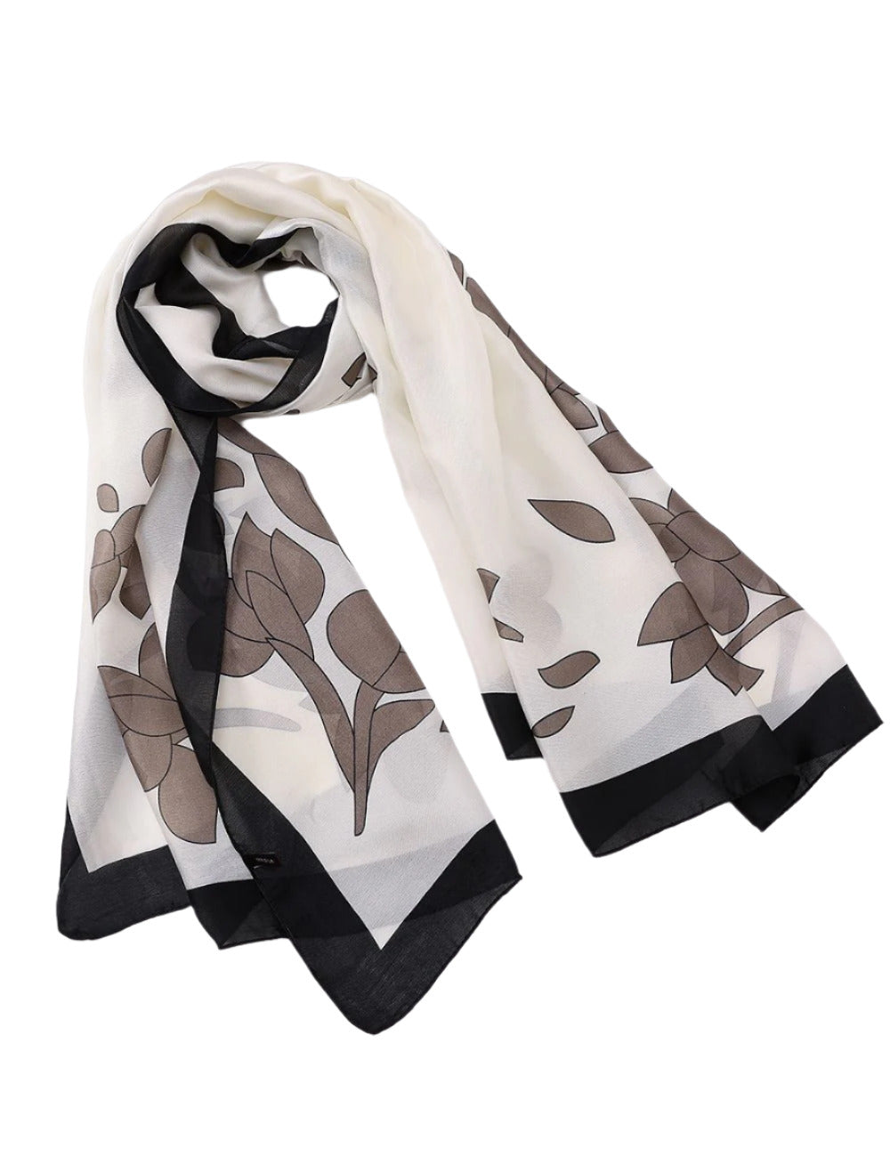 White Leaf-Print Hijab