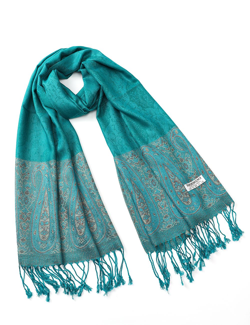 Teal Border Pashmina