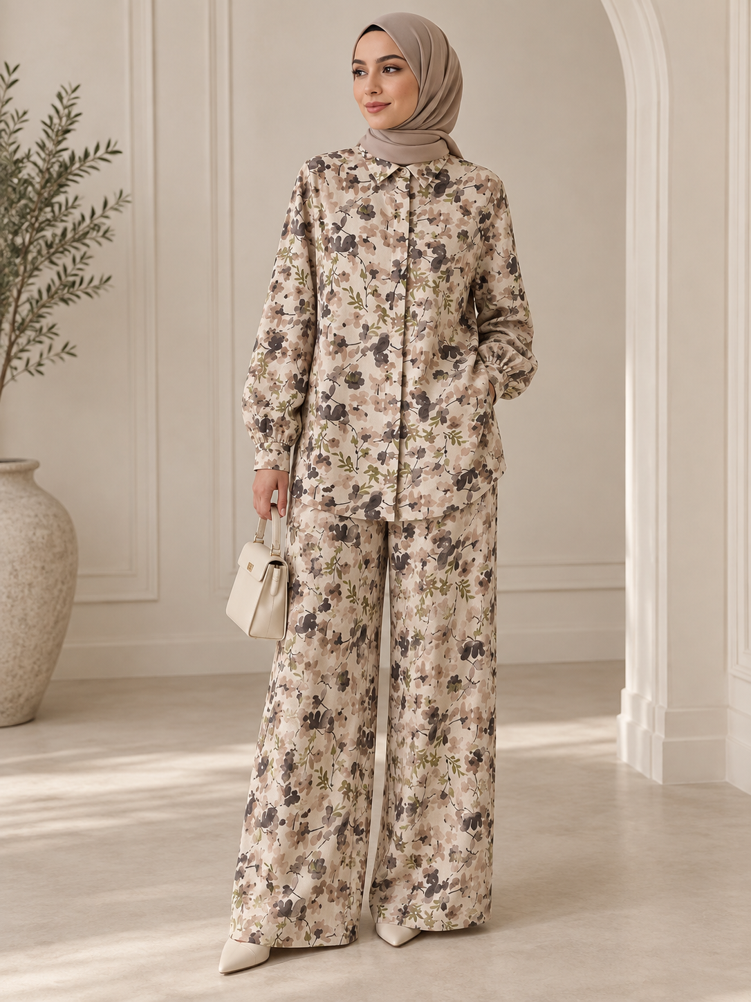 Gray Printed Turkish Co‑ords Set - Chaddors