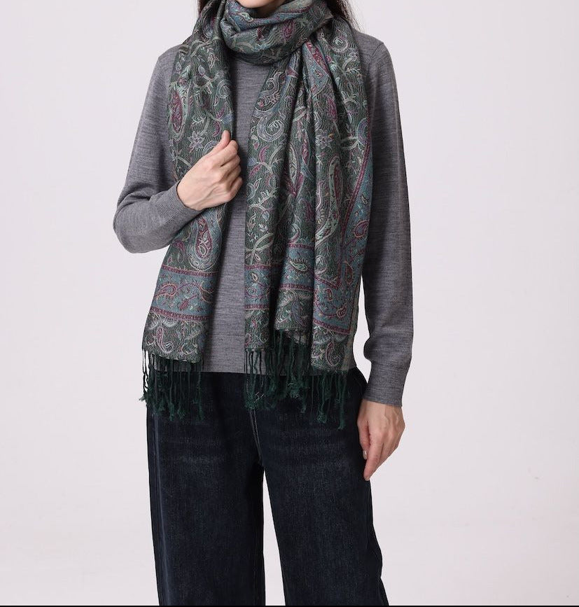 All Over Print Dark Green Pashmina