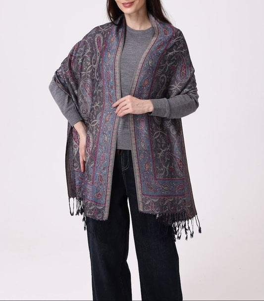 All Over Print Navy Pashmina