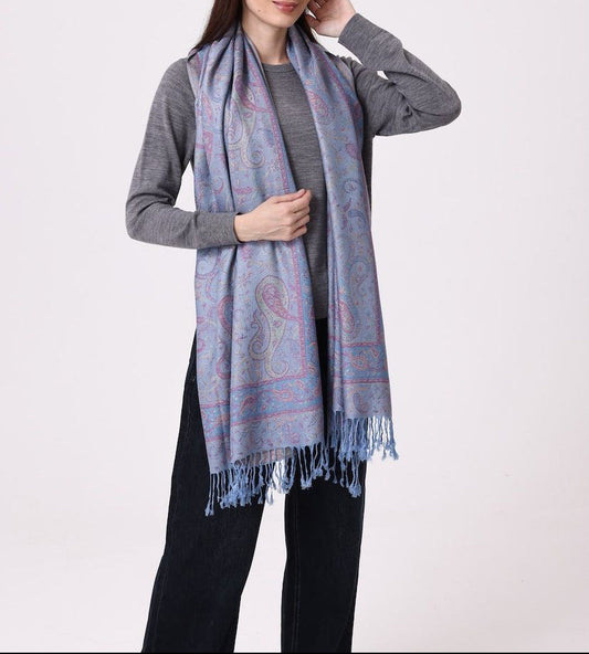 All Over Print Light Blue Pashmina