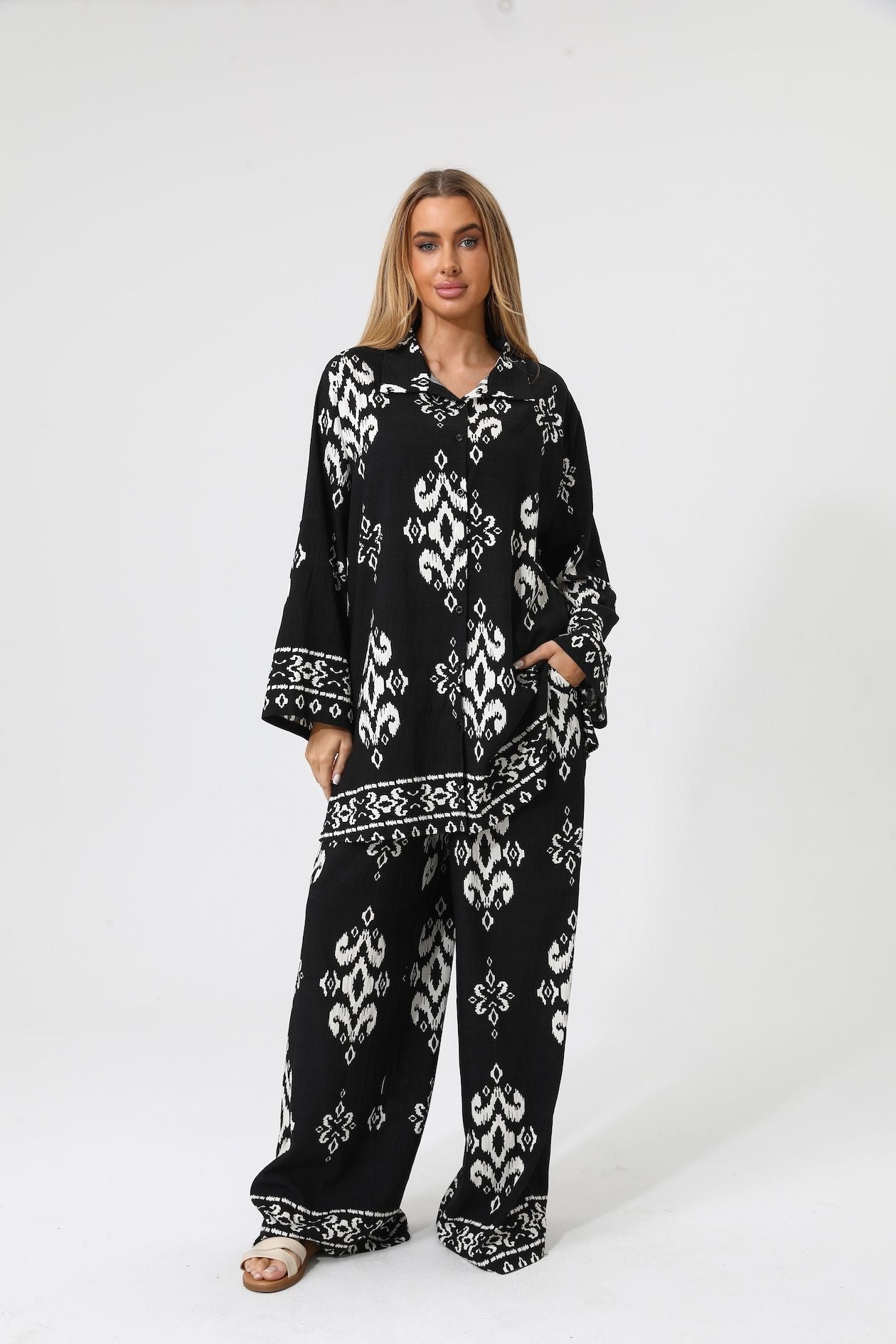 Black Relaxed Fit Two Piece Lounge Set - Chaddors