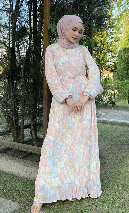 Peach Print Chiffon Dress