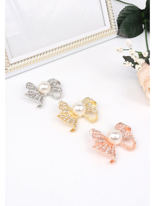 Pearl & Rhinestone Bow Hijab Brooch – Silver, Gold & Rose Gold
