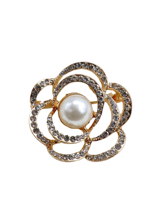 Pearl & Rhinestone Floral Brooch