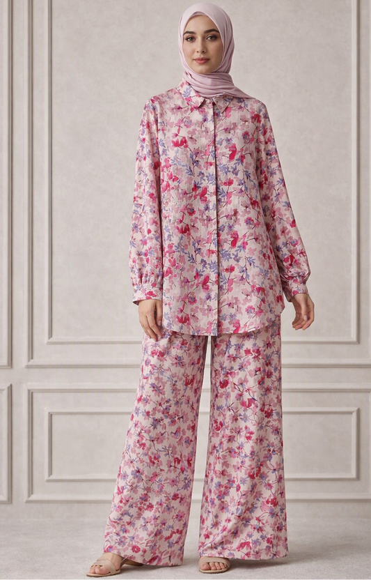 Pink Printed Turkish Co‑ords Set - Chaddors