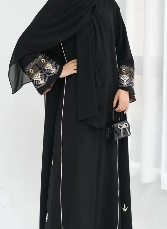 Black Embroidered Luxury Kimono Abaya