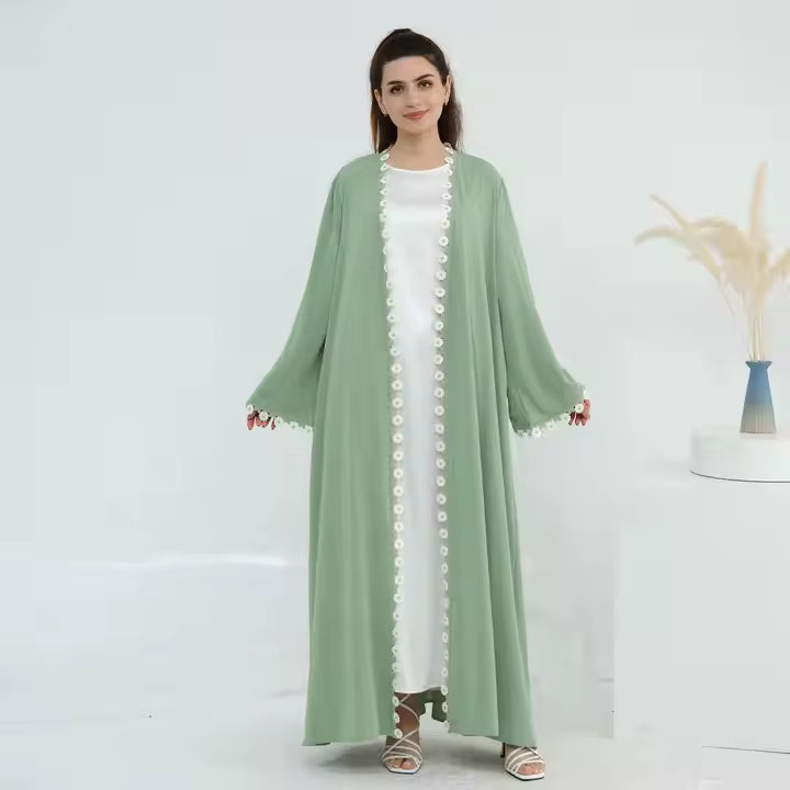 Mint Green Lace Trim Abaya