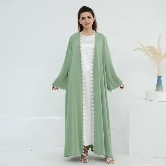 Mint Green Lace Trim Abaya - Chaddors