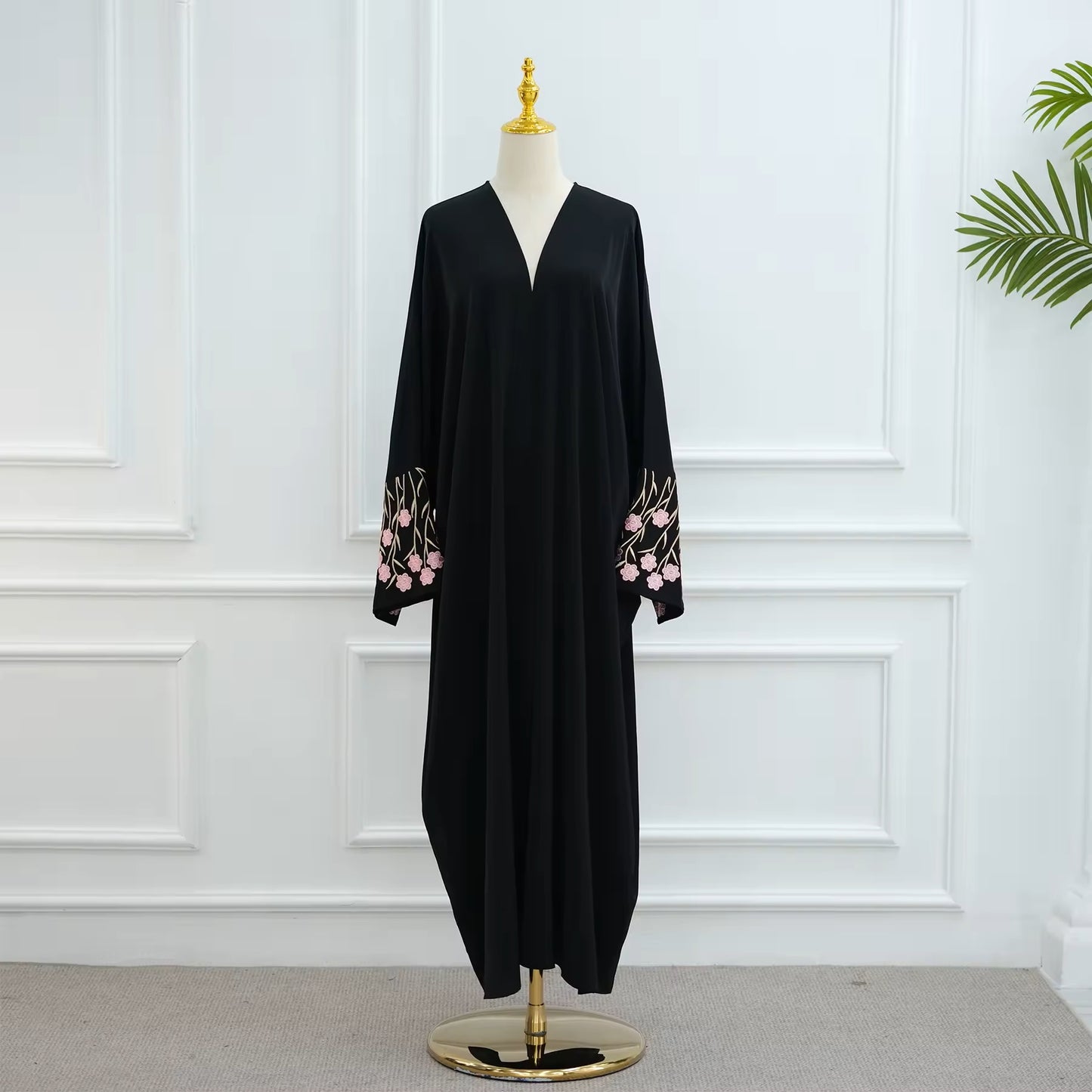 Kimono Abaya – Floral Embroidered Sleeves - Chaddors