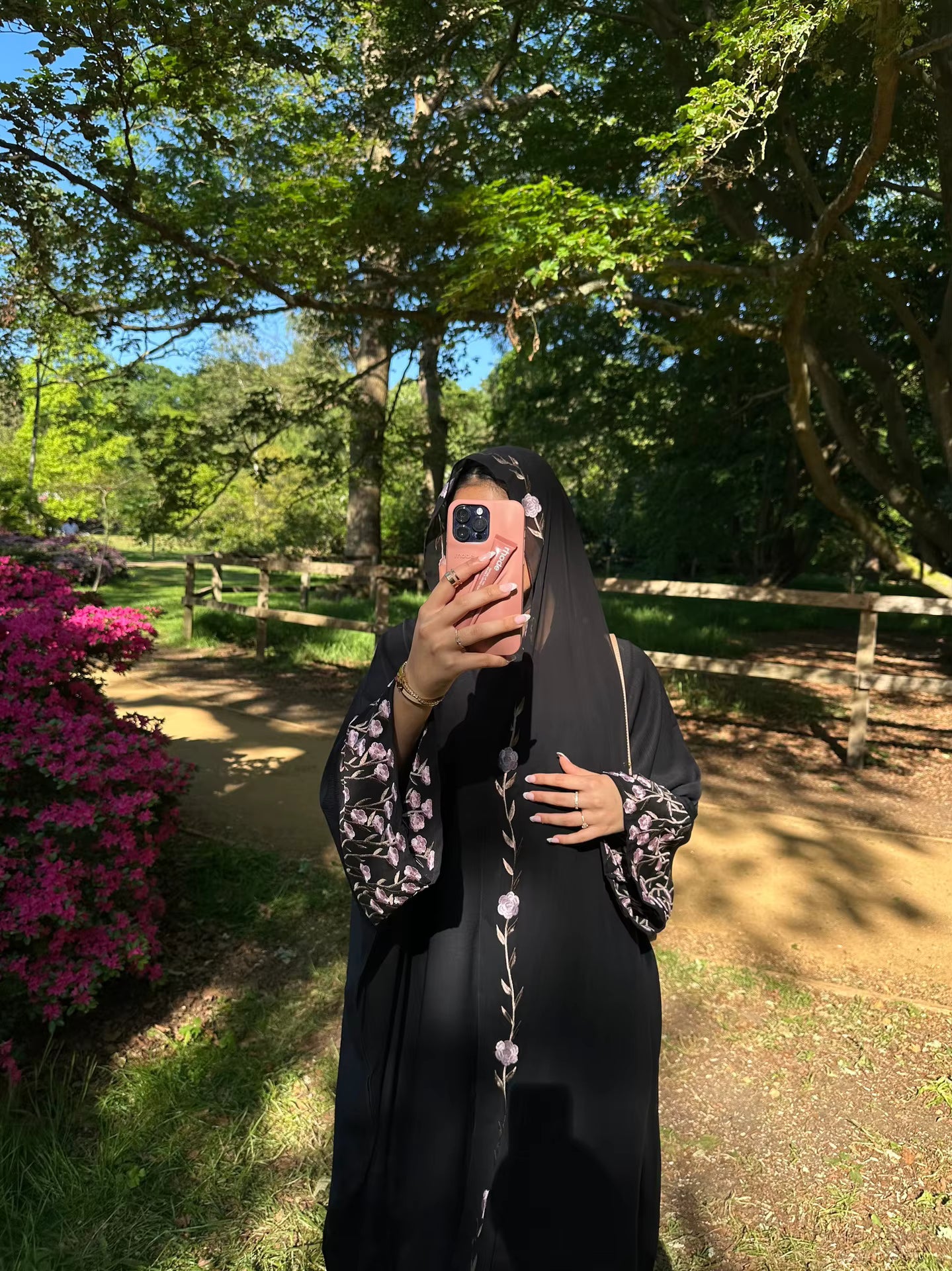 Kimono Abaya – Floral Embroidered Sleeves - Chaddors
