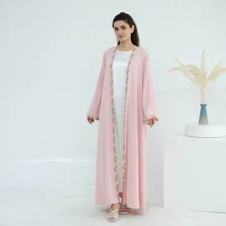 Blush Pink Lace Trim Abaya - Chaddors