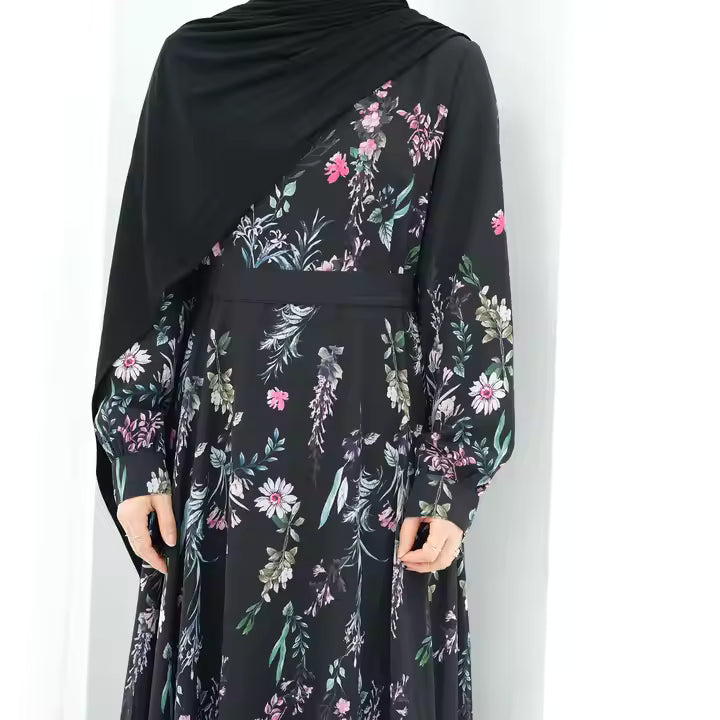 Elegant Black Floral Maxi Dress - Chaddors