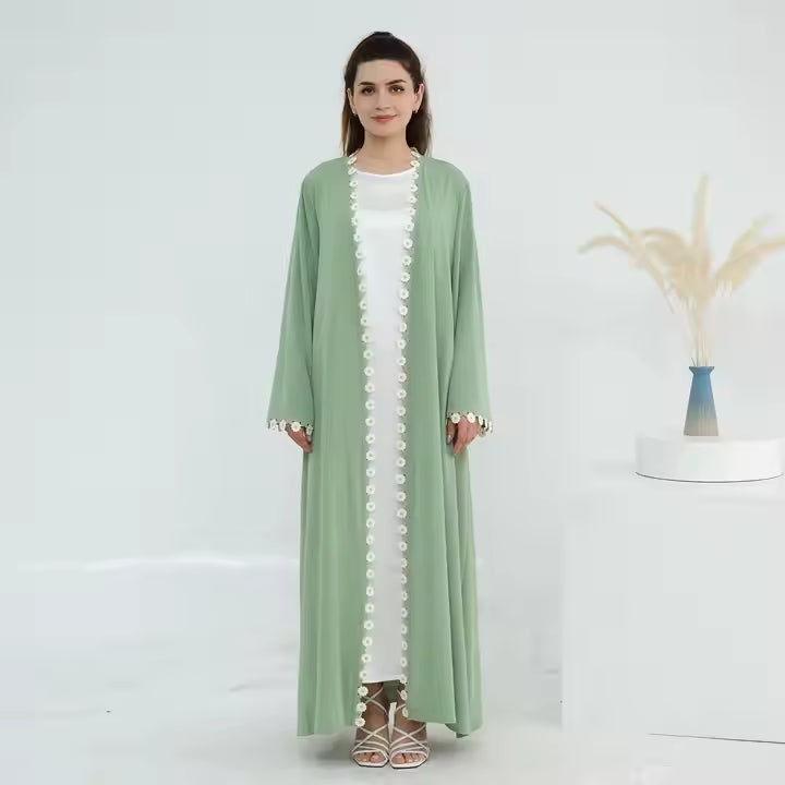 Mint Green Lace Trim Abaya