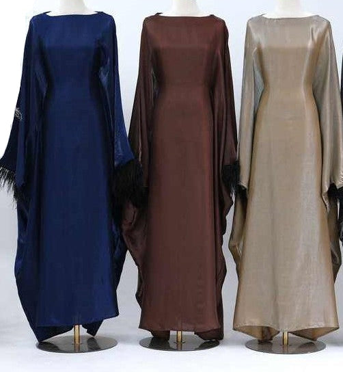 Navy Feather Sleeves Shinny Butterfly Abaya