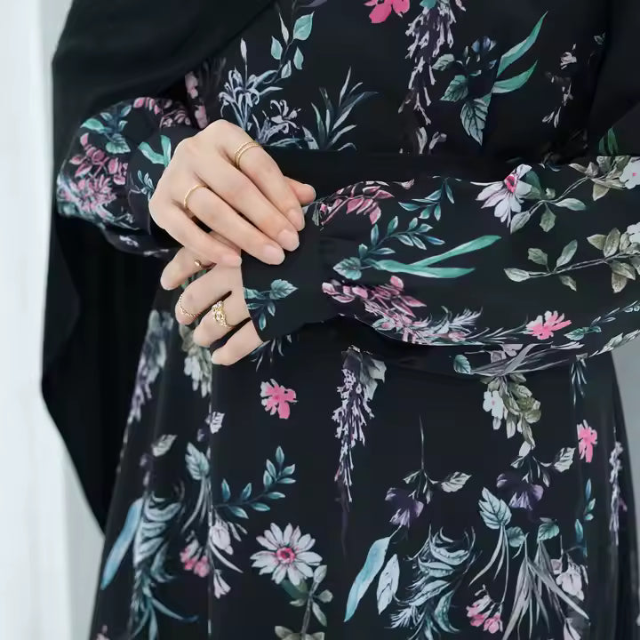 Elegant Black Floral Maxi Dress - Chaddors