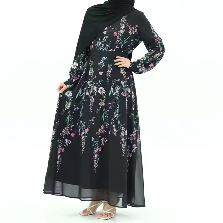 Elegant Black Floral Maxi Dress - Chaddors
