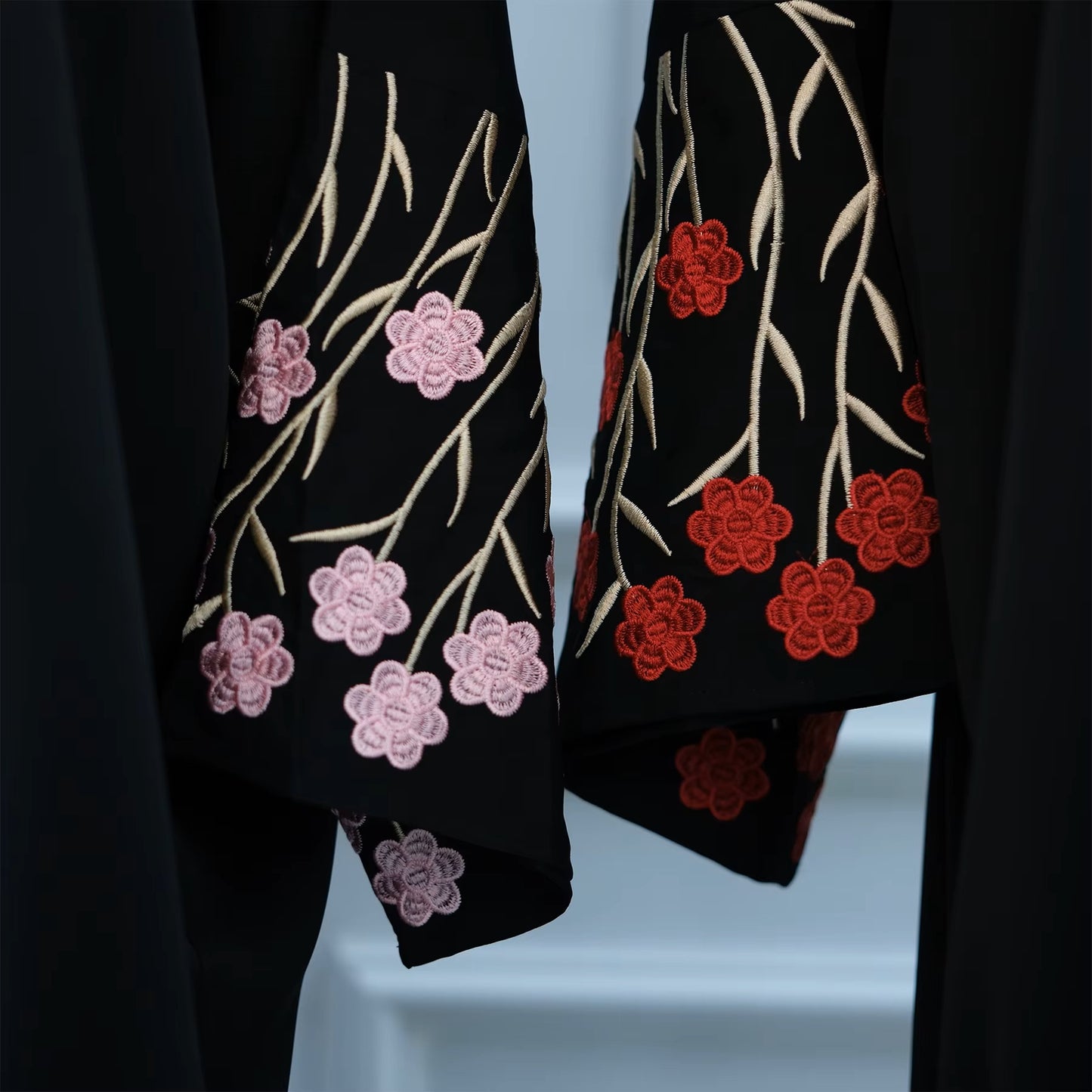 Kimono Abaya – Floral Embroidered Sleeves - Chaddors